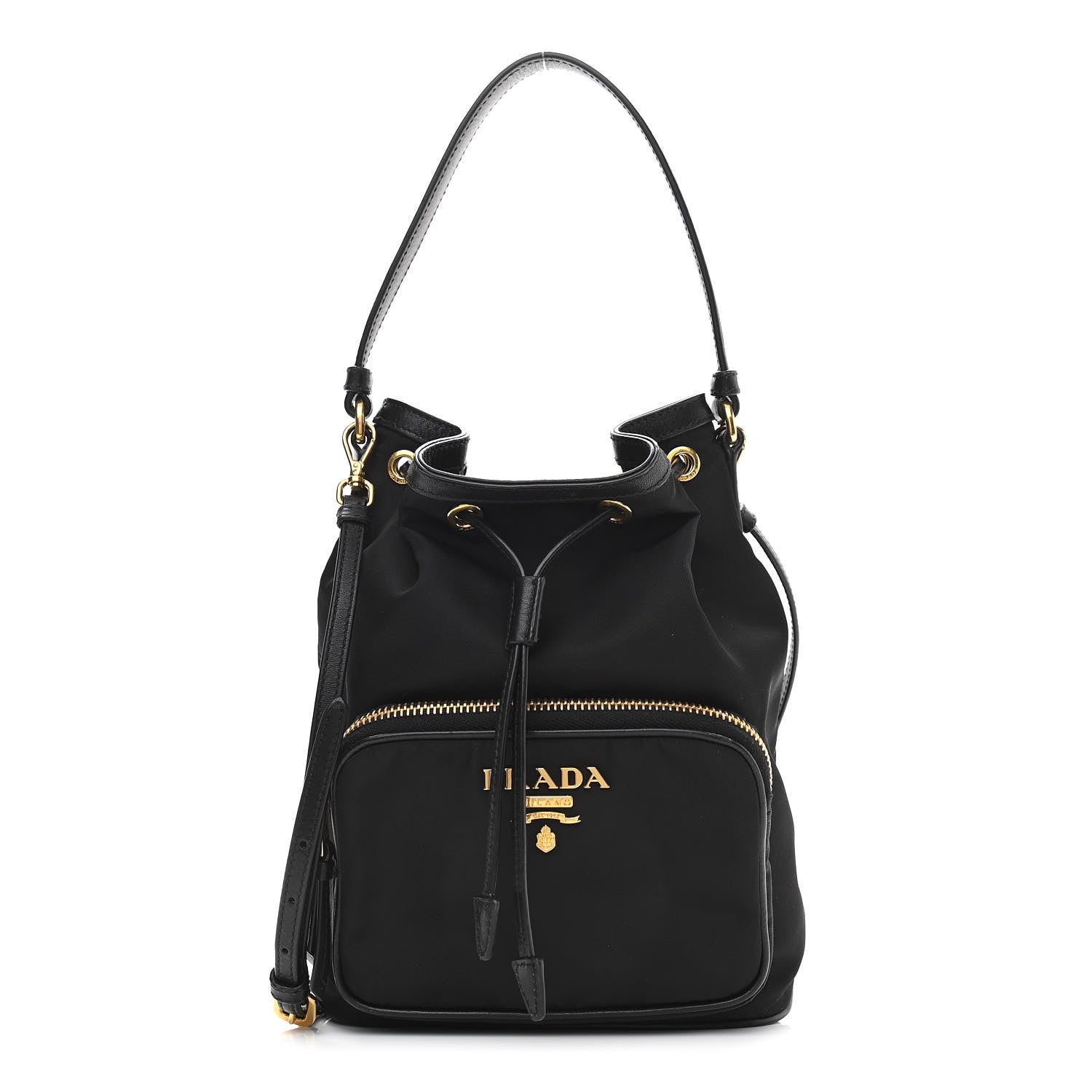 Prada Saffiano Tessuto Nylon Mini Bucket Crossbody Bag Black 1 of 11