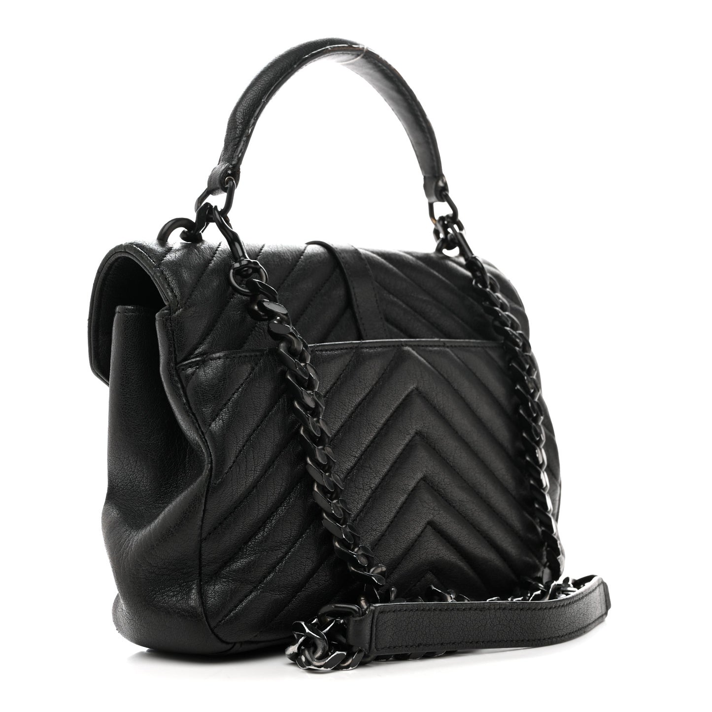 Sheepskin Matelasse Chevron Monogram Monochrome Medium College Bag Black