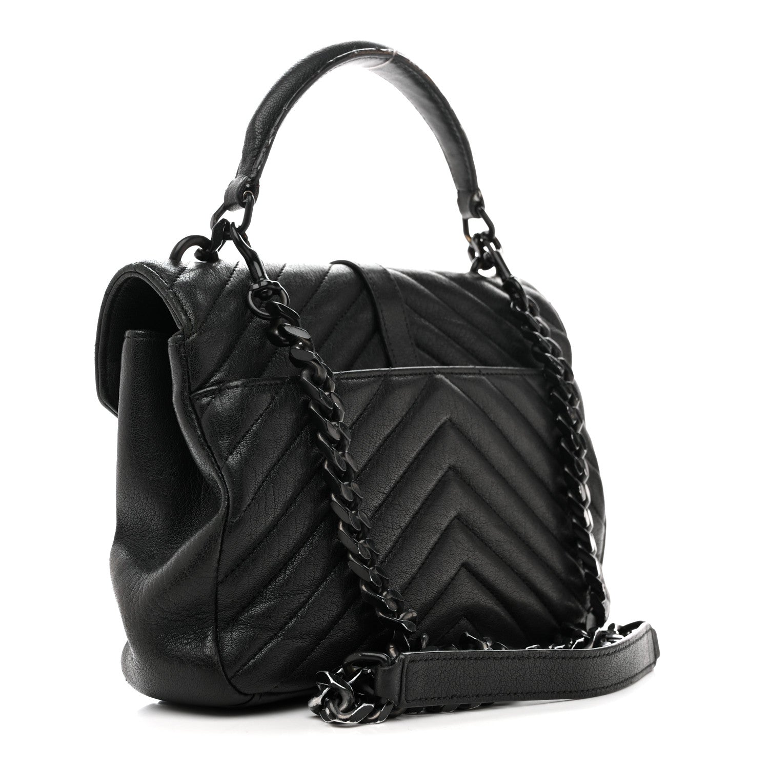Saint Laurent Sheepskin Matelasse Chevron Monogram Monochrome Medium College Bag Black 3 of 17