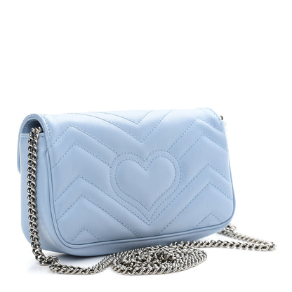 Gucci Calfskin Matelasse Super Mini GG Marmont Shoulder Bag Porcelain Light Blue 3 of 9