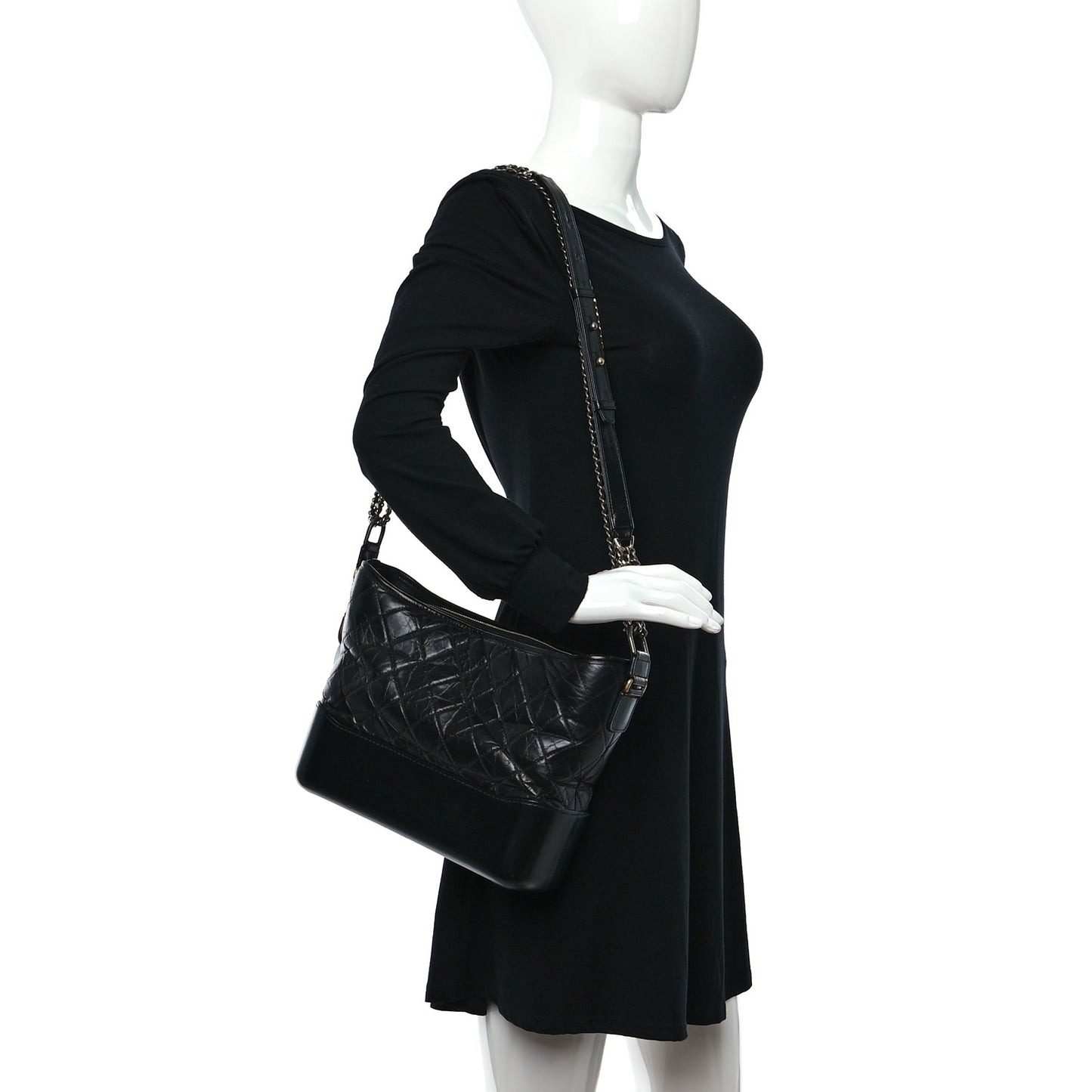 Aged Calfskin Quilted Medium Gabrielle Hobo Black
