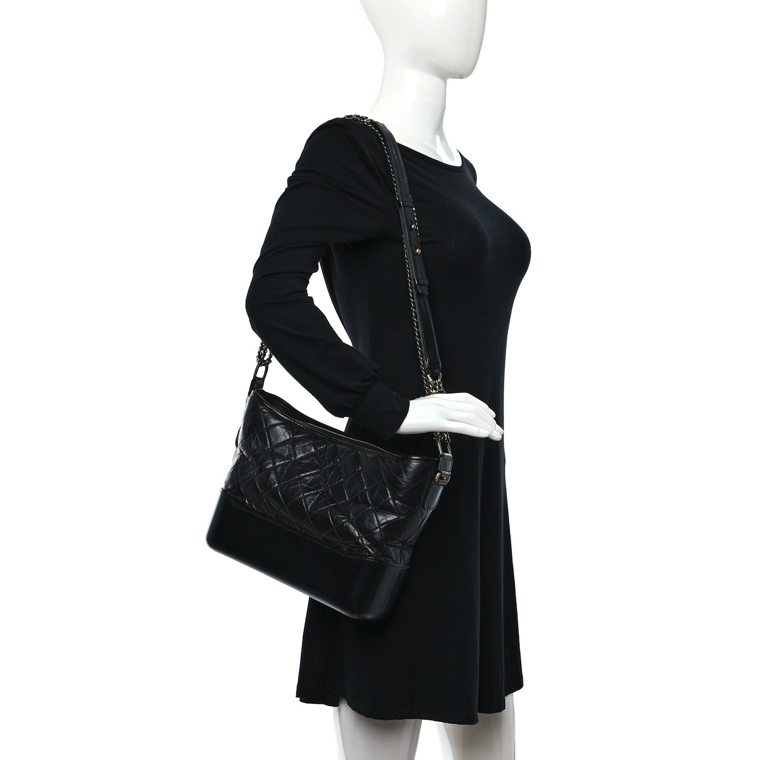 Chanel Aged Calfskin Quilted Medium Gabrielle Hobo Black 2 of 10