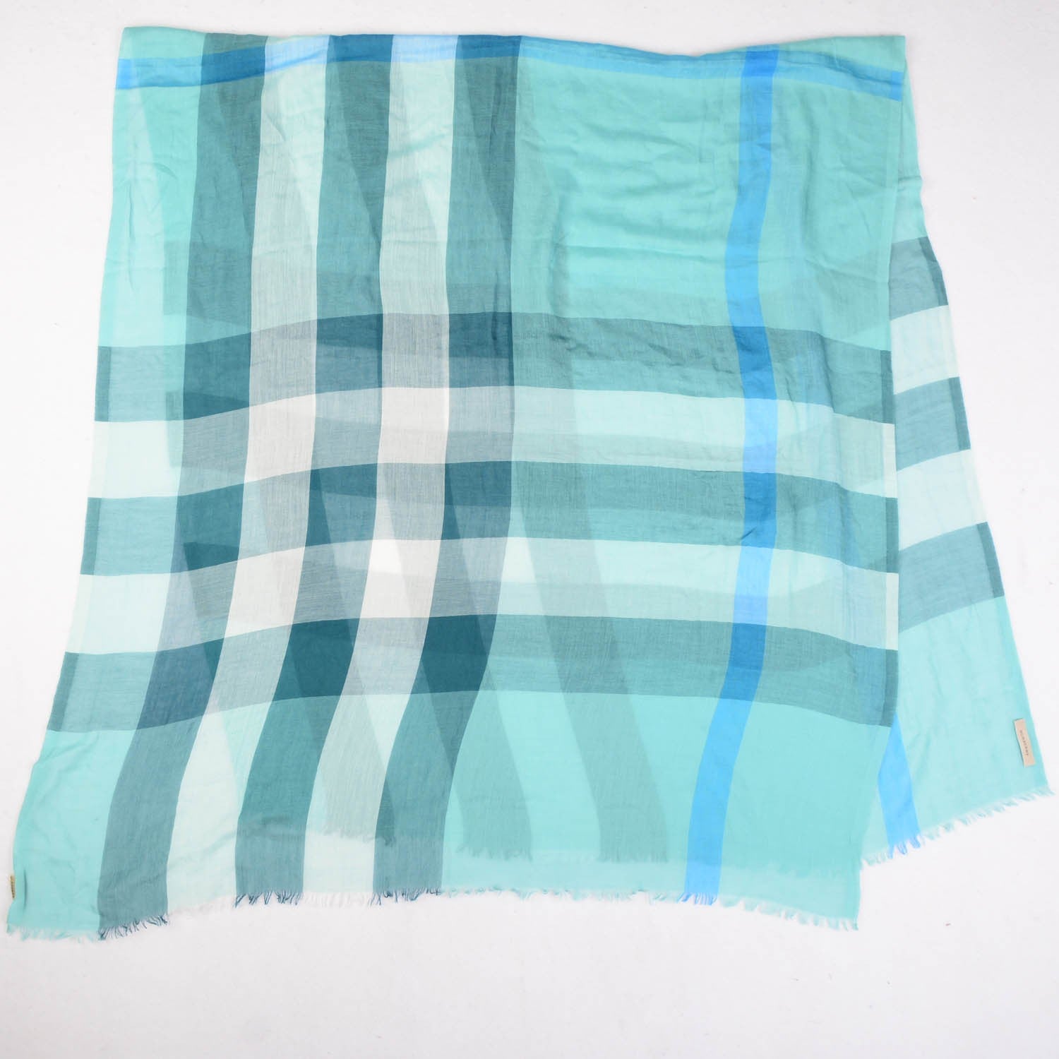Burberry Modal Cashmere Silk House Check Lightweight Scarf Pale Peridot Blue 3 of 6