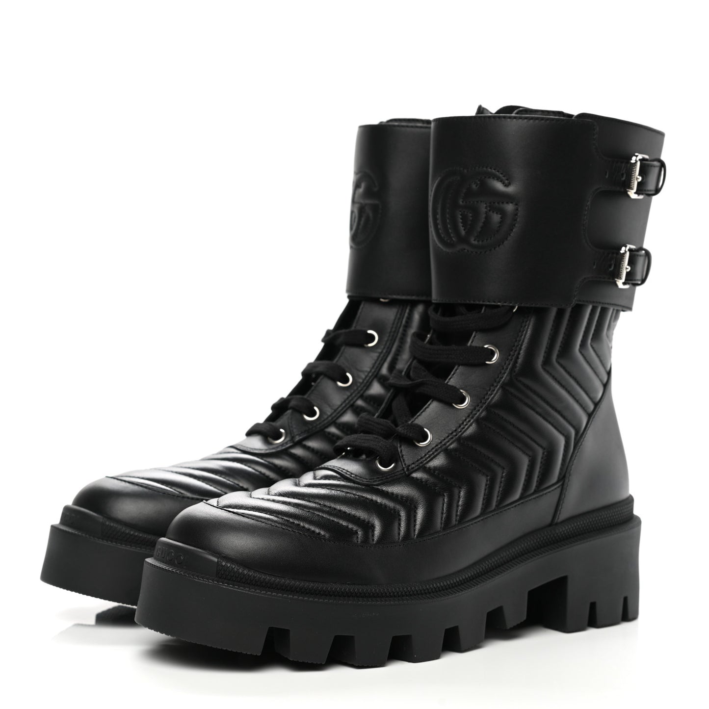 Nappa Frances GG Matelasse Platform Combat Boots 39 Black