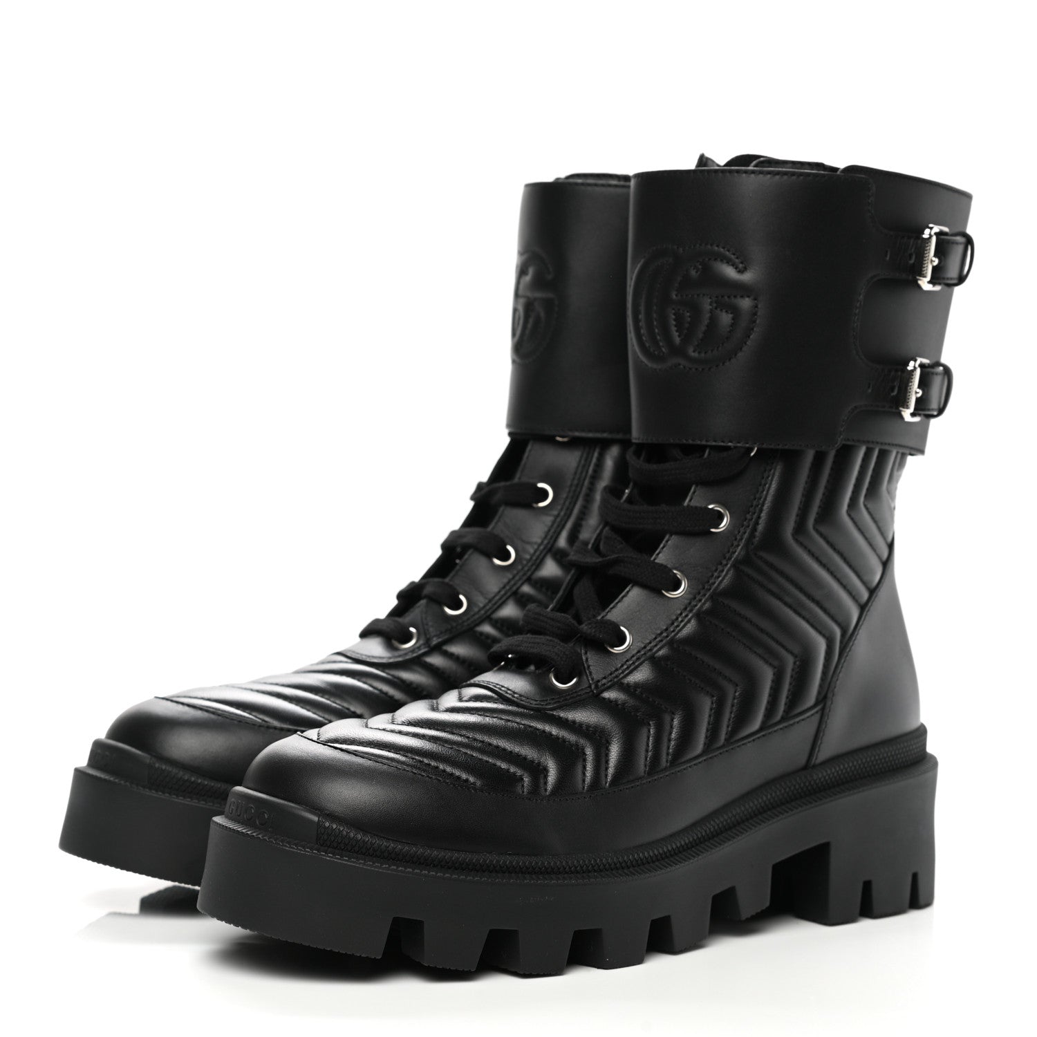 Gucci Nappa Frances GG Matelasse Platform Combat Boots 39 Black 3 of 9