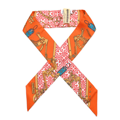 Hermes Silk Mors Et Gourmettes Remix Twilly Orange Saumon Canard 1 of 4
