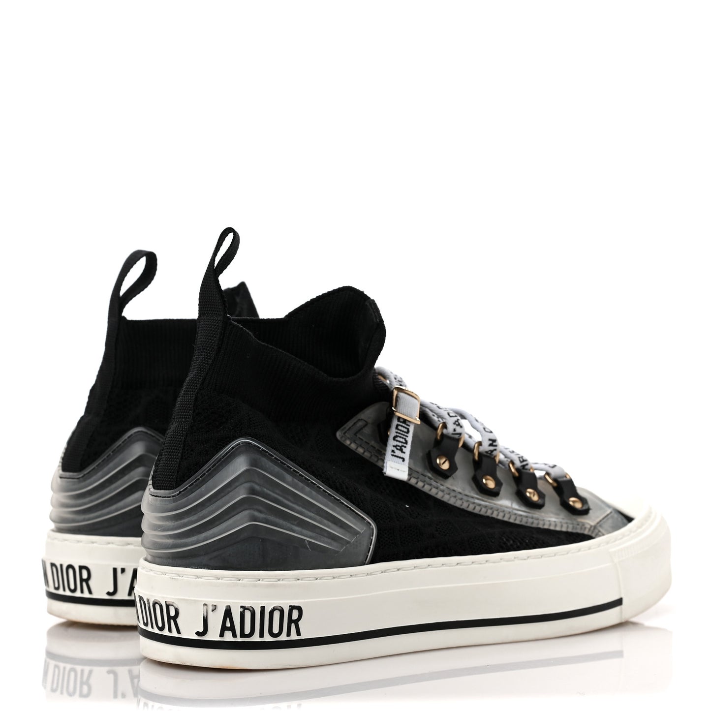 Technical Knit Calfskin Womens Walk'N'Dior High Top Sneakers 36 Black