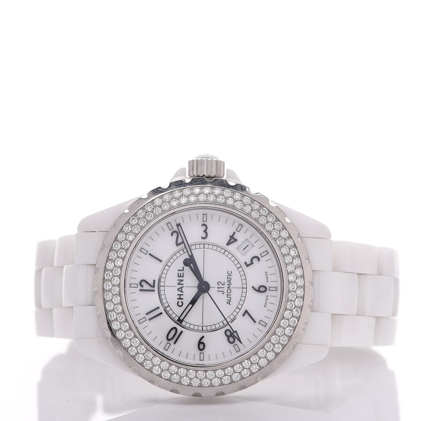 Stainless Steel Ceramic Diamond Pave Bezel 38mm J12 Automatic Watch White