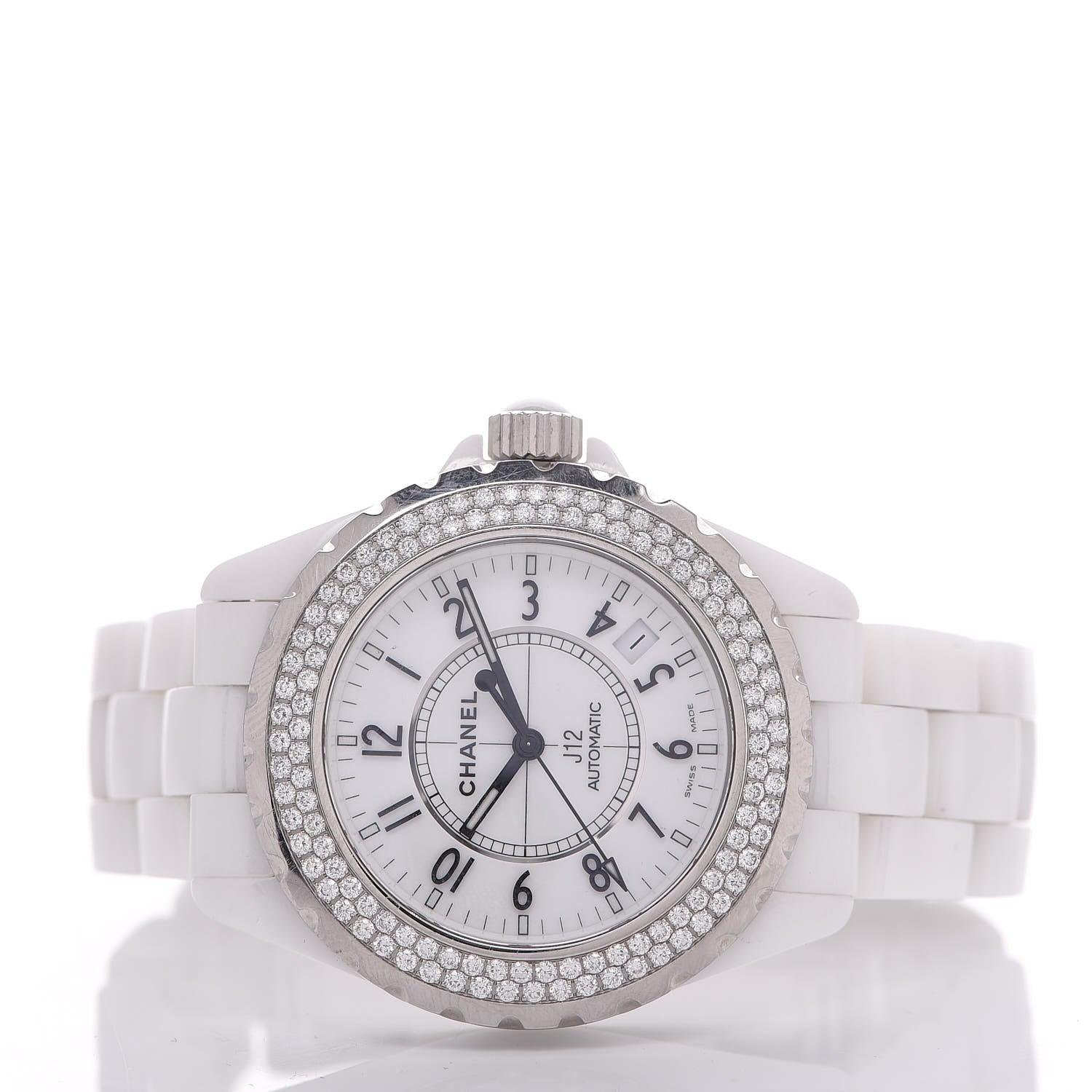 Chanel Stainless Steel Ceramic Diamond Pave Bezel 38mm J12 Automatic Watch White 3 of 6