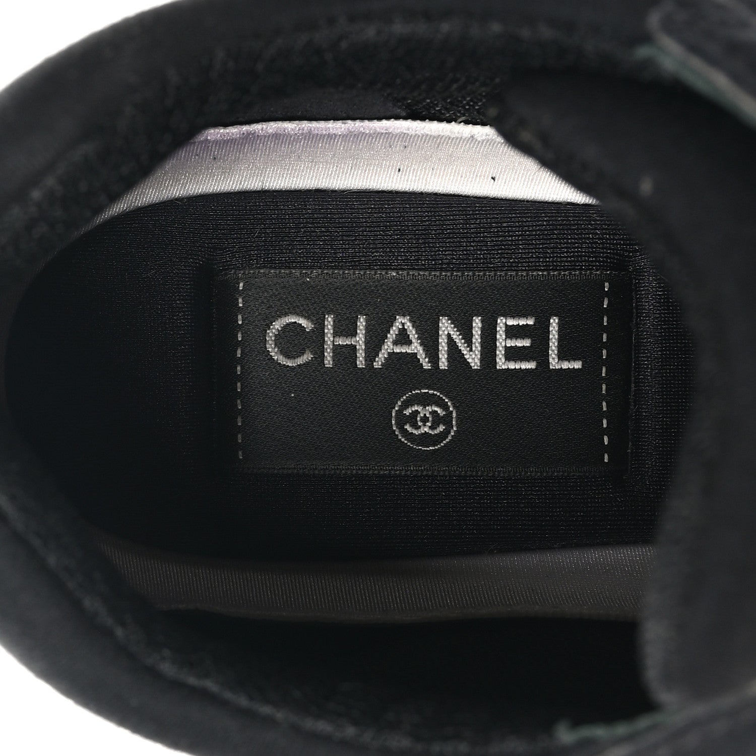 Chanel Nylon Suede Calfskin Womens CC Sneakers 37 Black White 9 of 10