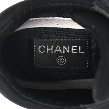 Chanel Nylon Suede Calfskin Womens CC Sneakers 37 Black White 9 of 10