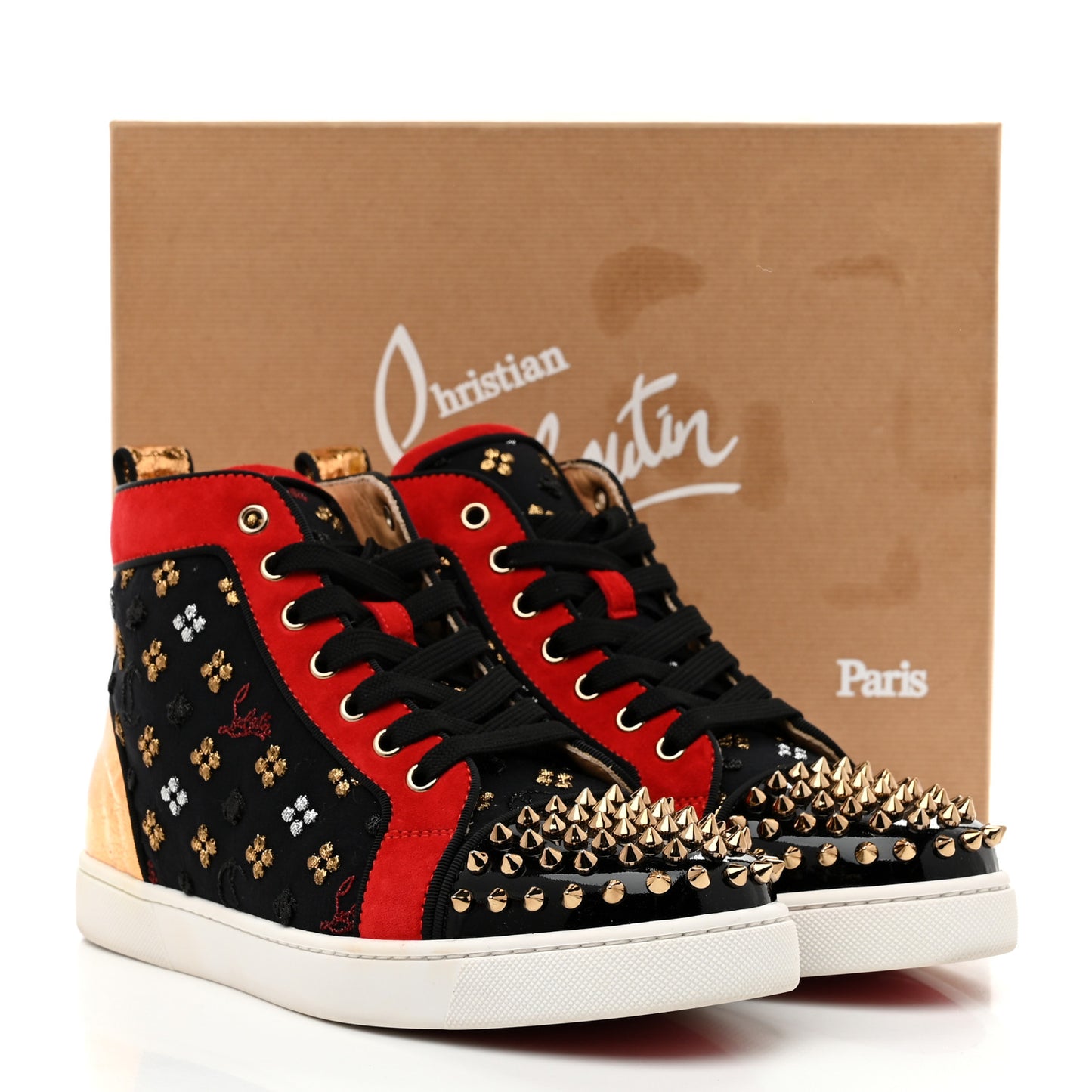 Patent Suede Calfskin Womens Spikes Orlato Flat Sneakers 39.5 Black Multicolor