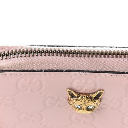 Gucci Guccissima Signature Crystal Cat Zip Around Card Case Light Candy Pink 8 of 11