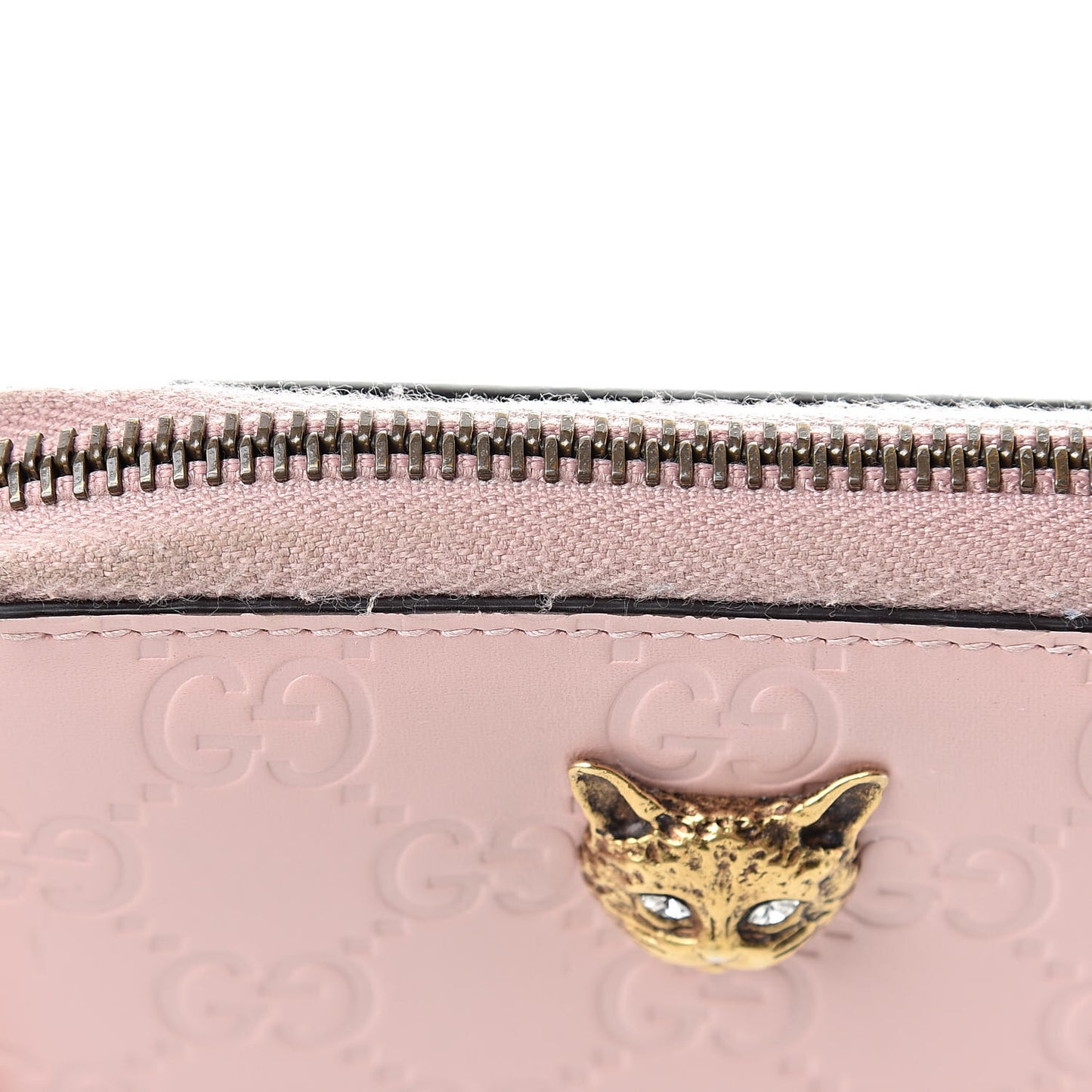 Guccissima Signature Crystal Cat Zip Around Card Case Light Candy Pink
