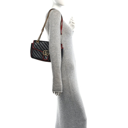 Gucci Vintage Effect Calfskin Matelasse Diagonal Small Torchon GG Marmont Shoulder Bag Black Romantic Cherry 2 of 10
