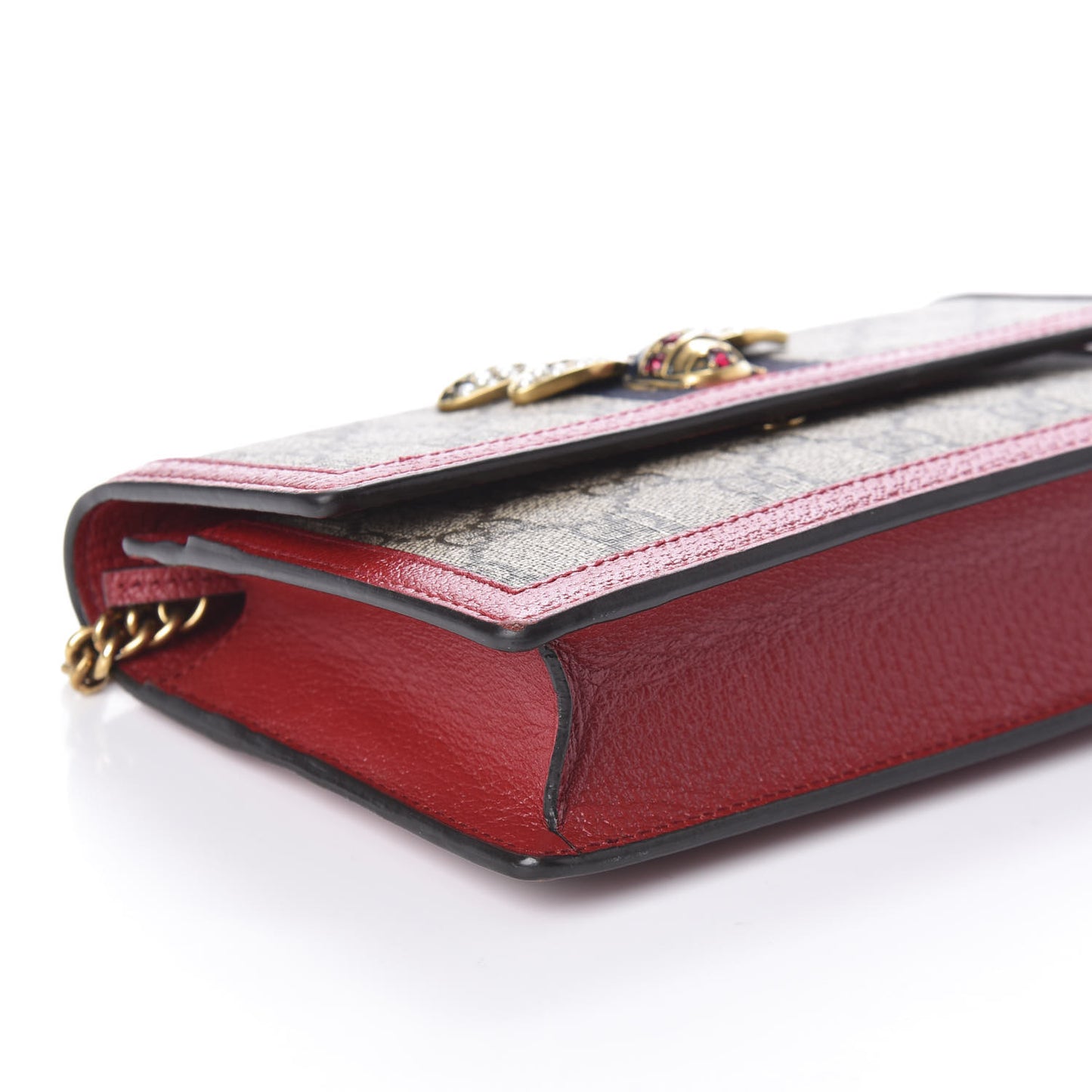 GG Supreme Monogram Web Queen Margaret Chain Wallet Red