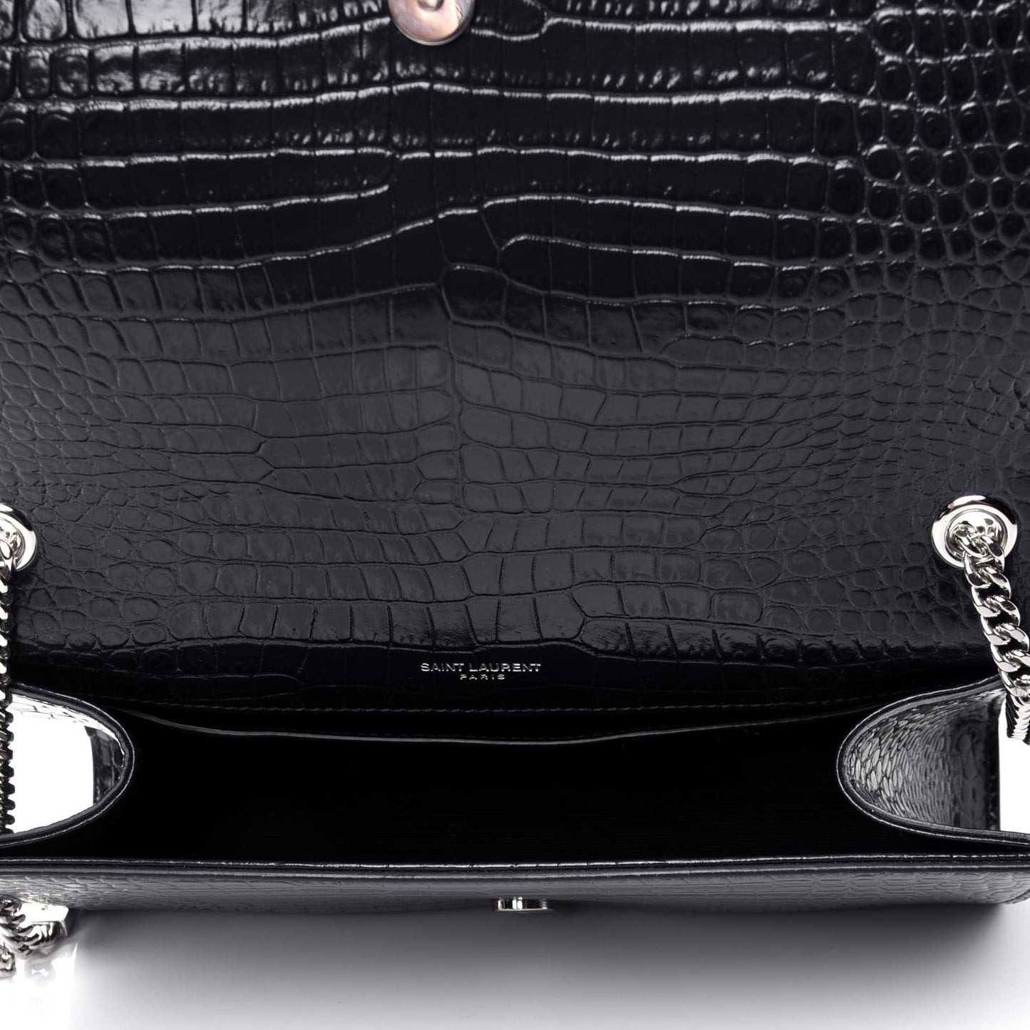 Calfskin Crocodile Embossed Medium Classic Monogram Kate Tassel Satchel Deep Marine