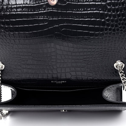 Saint Laurent Calfskin Crocodile Embossed Medium Classic Monogram Kate Tassel Satchel Deep Marine 4 of 5