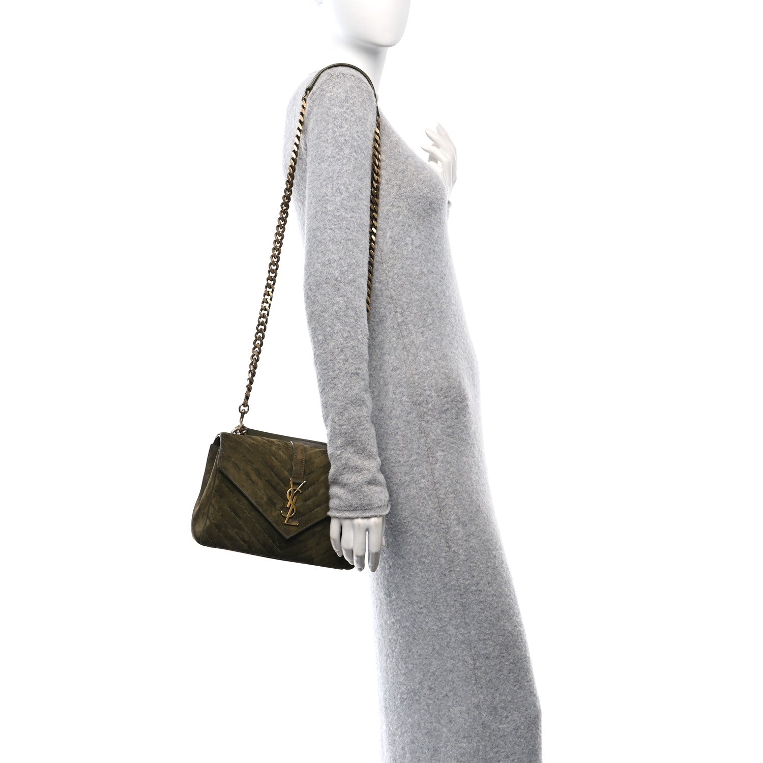 Saint Laurent Suede Matelasse Chevron Monogram Medium College Bag Loden Green 2 of 11