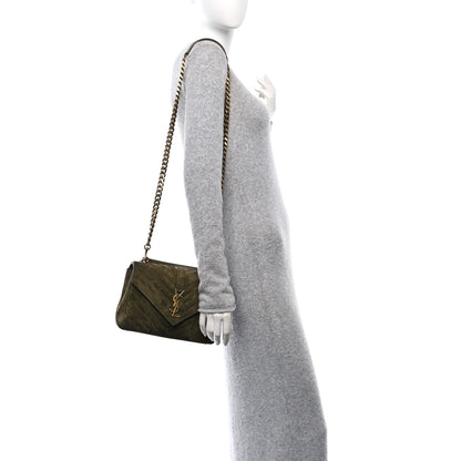 Saint Laurent Suede Matelasse Chevron Monogram Medium College Bag Loden Green 2 of 11