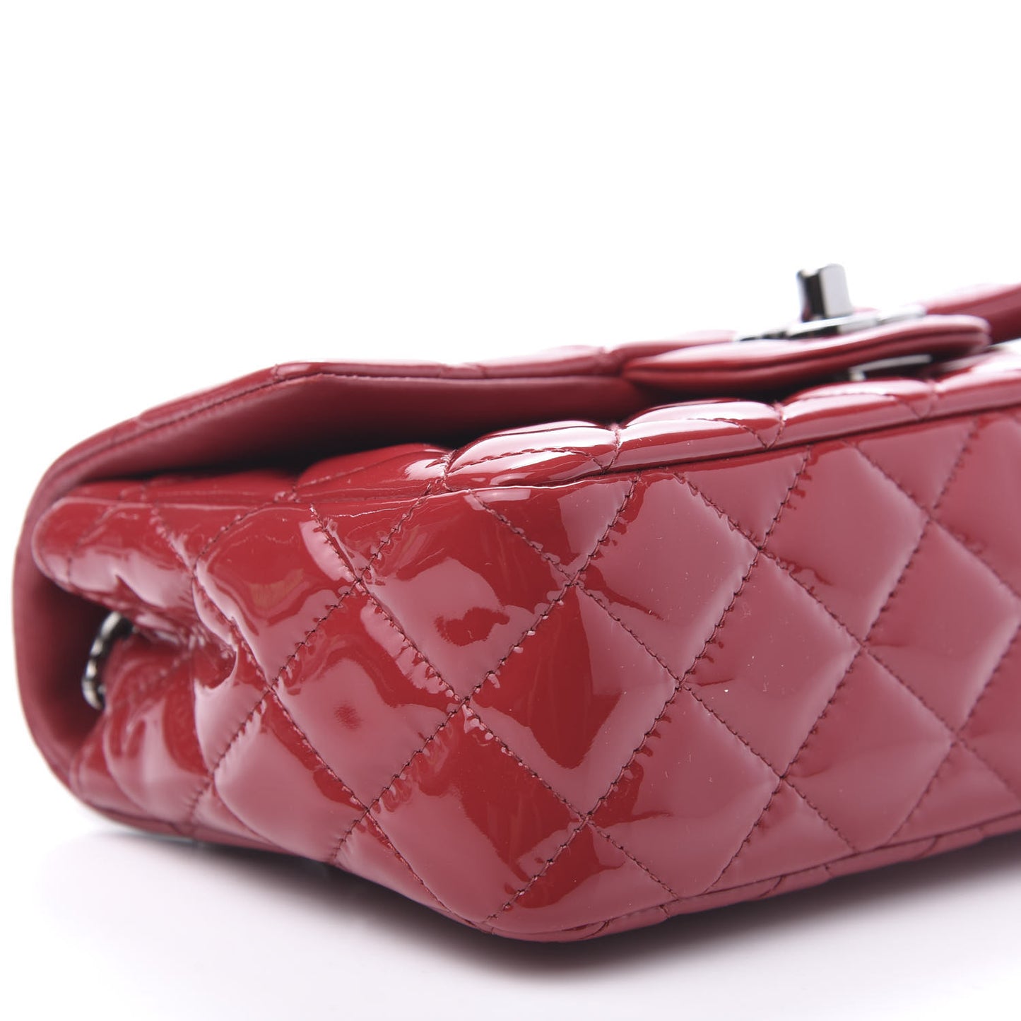 Patent Calfskin Quilted Mini Rectangular Flap Red