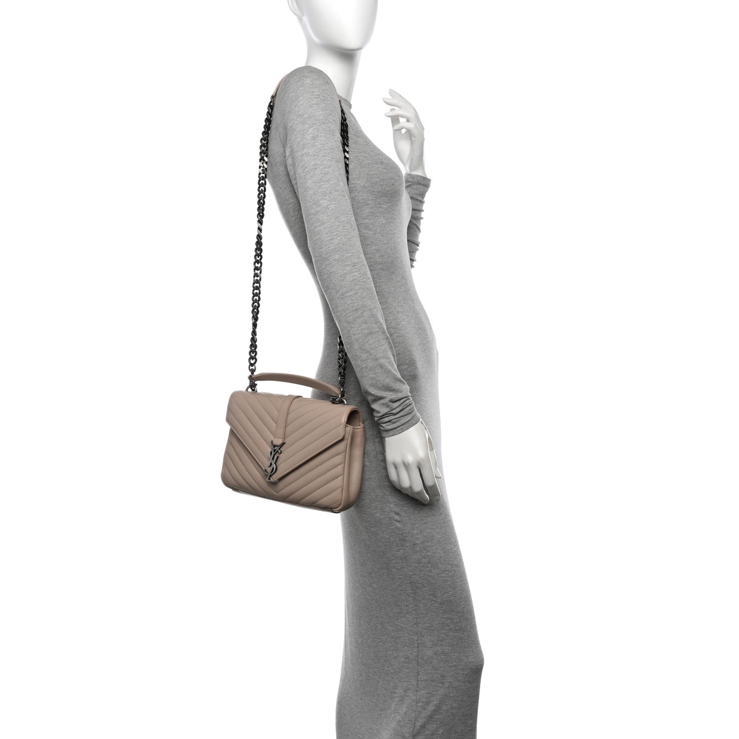 Sheepskin Matelasse Chevron Monogram Medium College Bag Dark Beige