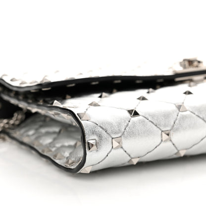 Valentino Garavani Metallic Lambskin Rockstud Spike Wallet on Chain Silver 8 of 11
