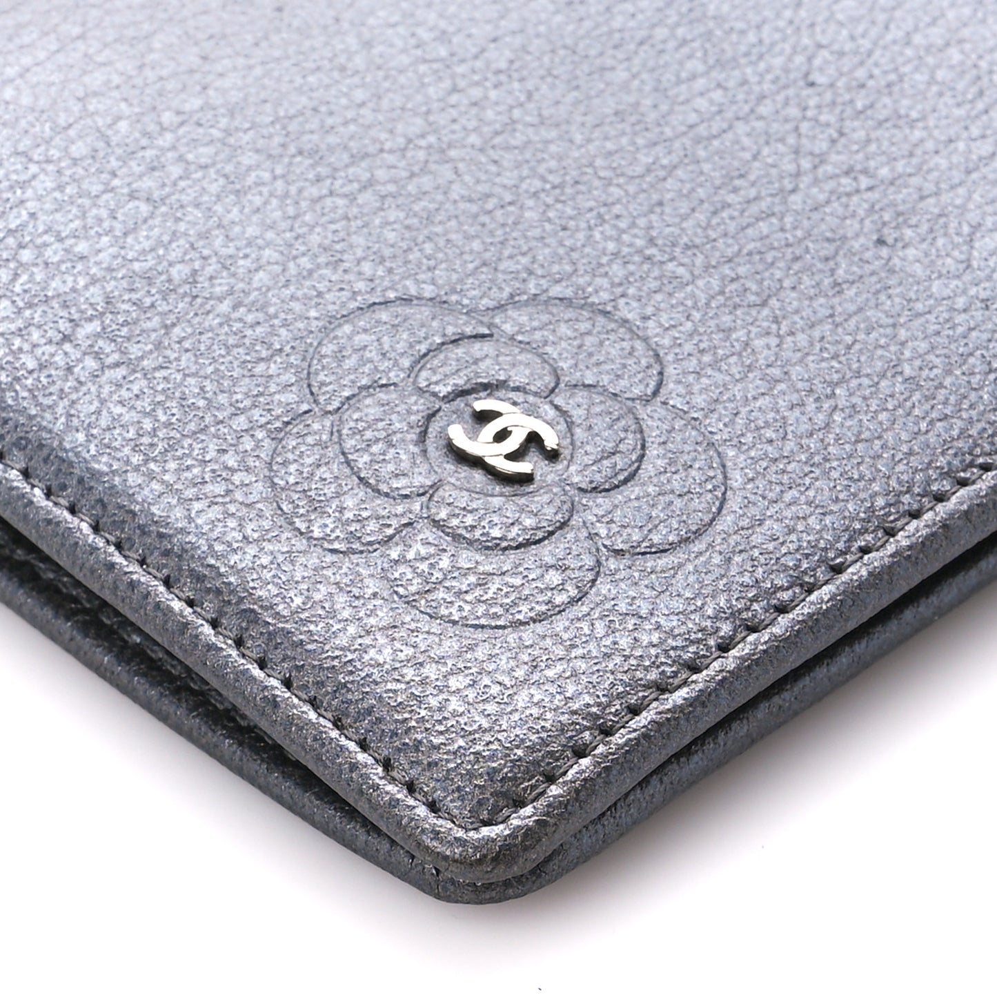 Metallic Goatskin Camellia Yen Wallet Navy