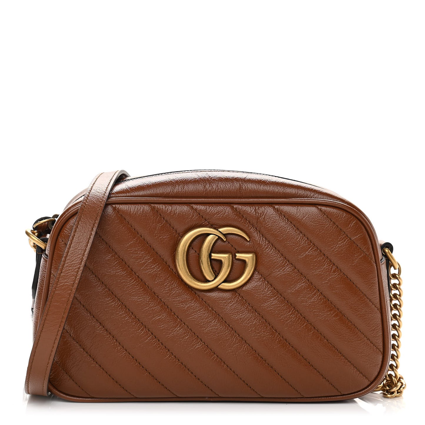 Glazed Calfskin Matelasse Diagonal Small GG Marmont Chain Shoulder Bag Cuir