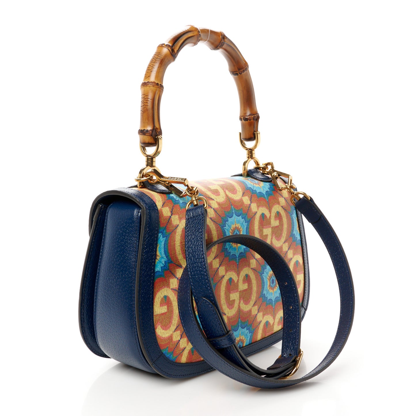 Calfskin Kaleidoscope Medium Bamboo 1947 Top Handle Bag Blue Orange Multicolor Blue Agata