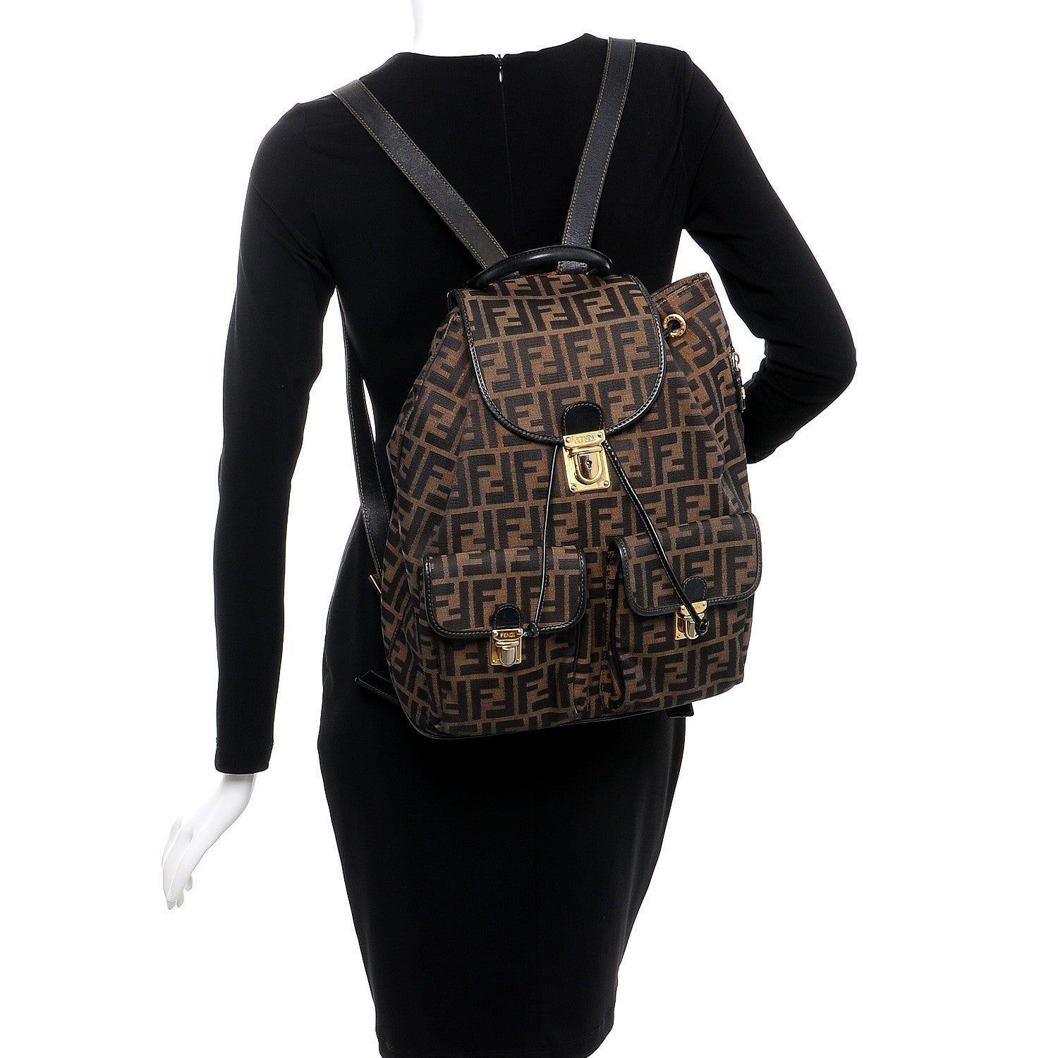 Fendi Zucca Drawstring Flap Backpack Tobacco 2 of 9