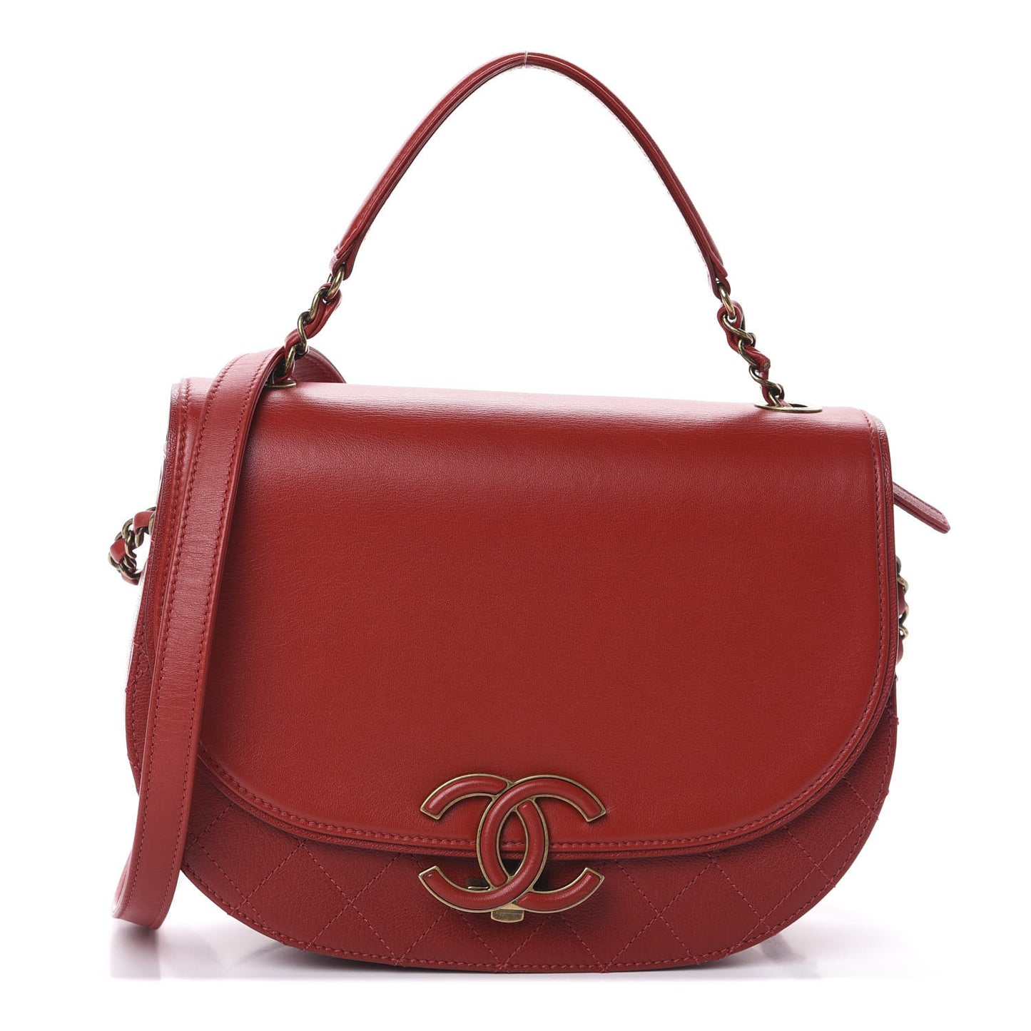 Shiny Calfskin Goatskin Quilted Medium Coco Curve Messenger Flap Red