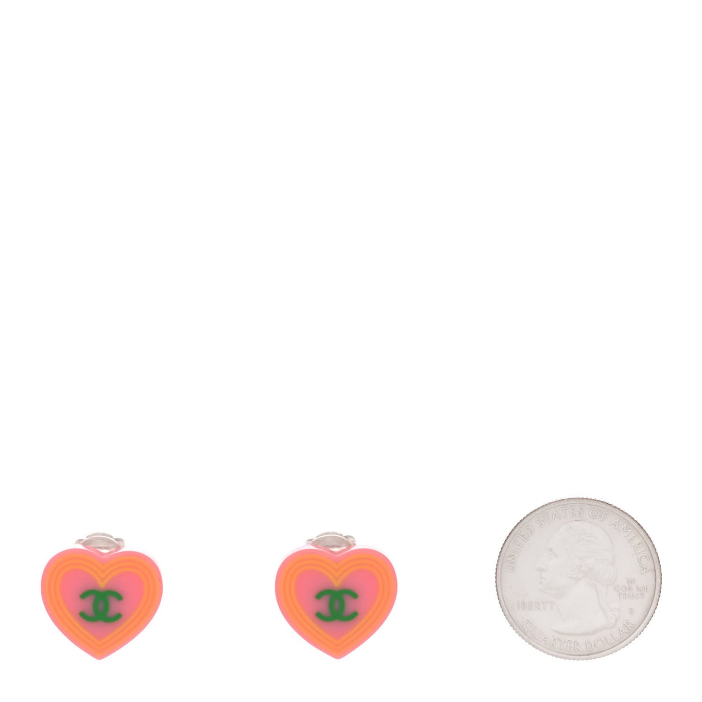 Acrylic CC Heart Clip On Earrings Pink