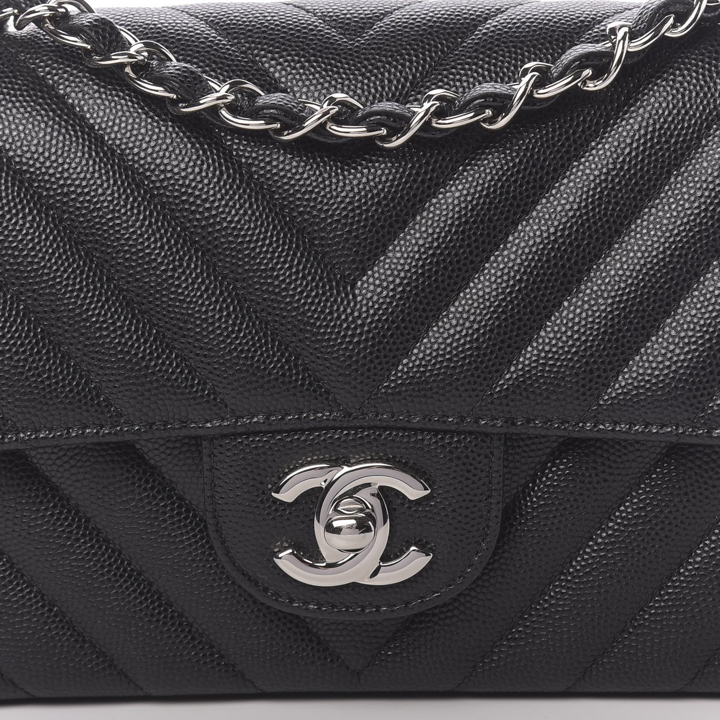 Caviar Chevron Quilted Mini Rectangular Flap Black