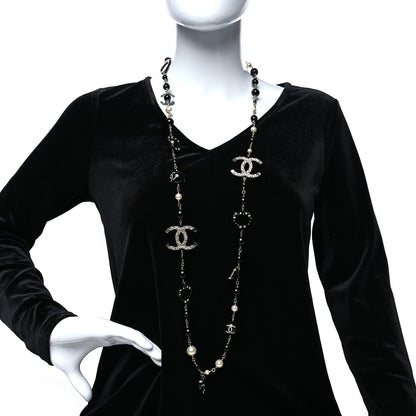 Chanel Pearl Crystal Bead CC Long Necklace Black 3 of 5
