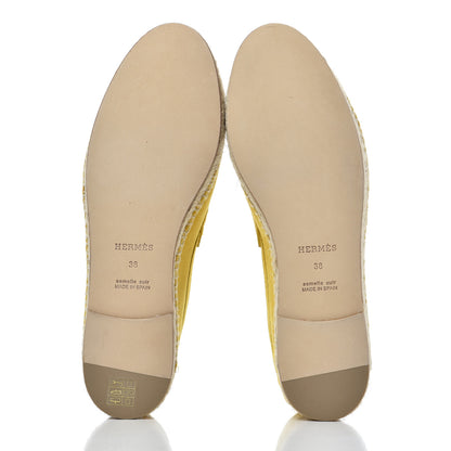 Hermes Suede Goatskin Womens Trip Espadrilles 38 Jaune Citron 5 of 18