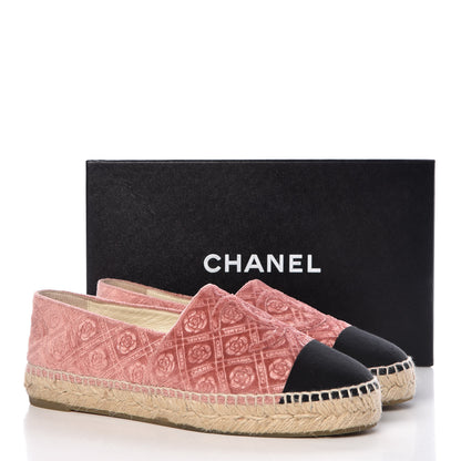 Chanel Velvet Grosgrain Quilted Camellia CC Espadrilles 39 Pink Black 12 of 12