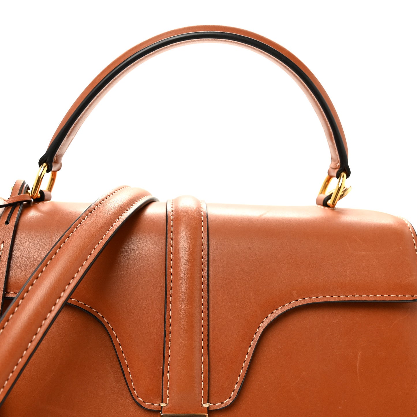 Satinated Calfskin Small 16 Top Handle Bag Tan