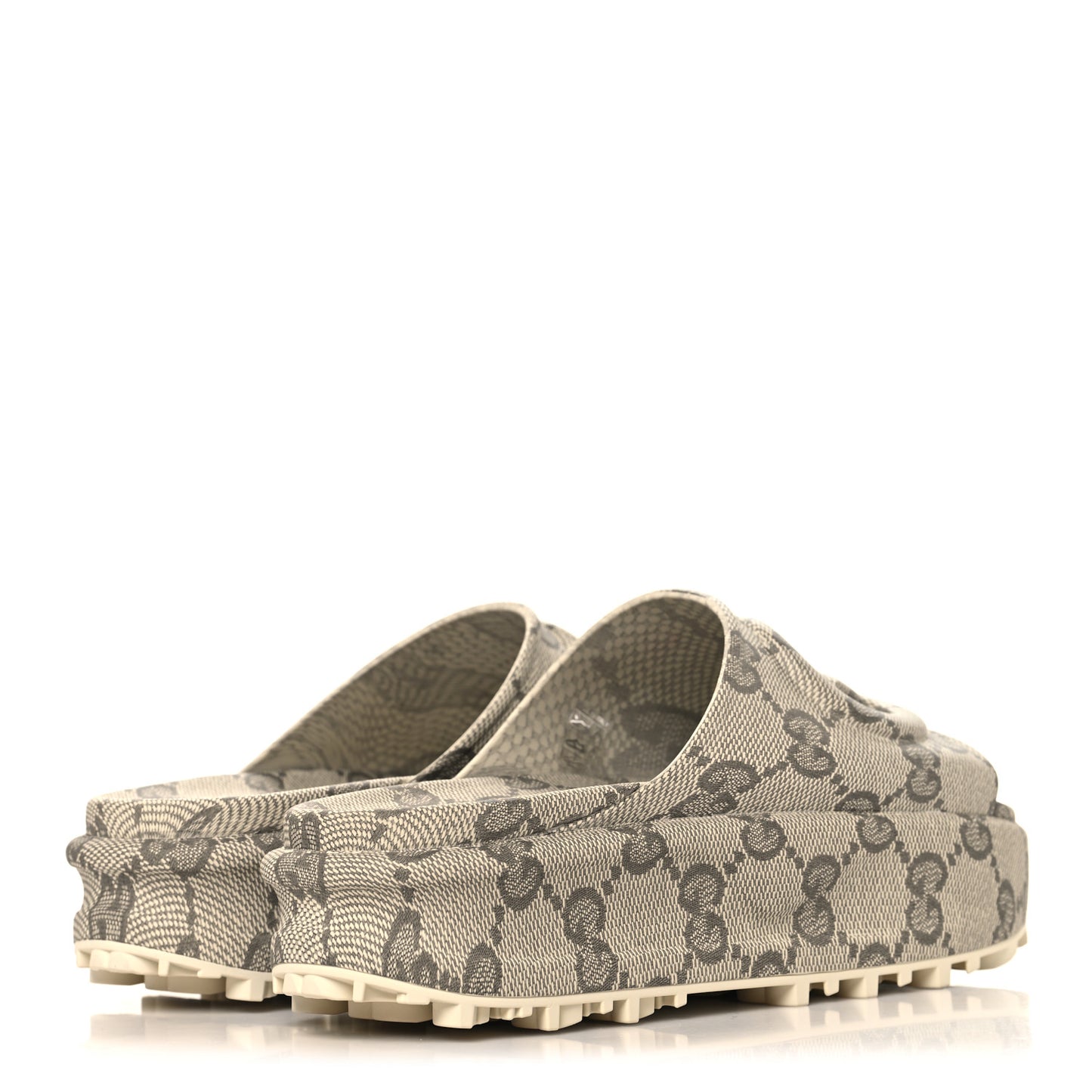 Cubic Rubber GG Monogram Womens Interlocking G Platform 42mm Slide Sandals 41 Beige Ebony