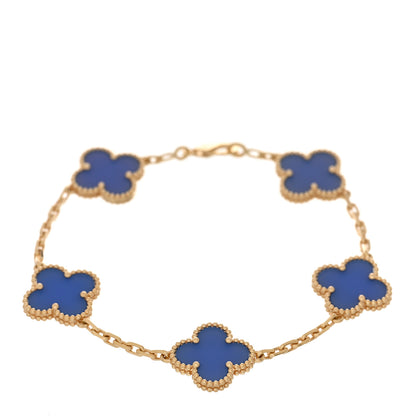 Van Cleef & Arpels 18K Yellow Gold Blue Agate 5 Motifs Vintage Alhambra Bracelet 1 of 3
