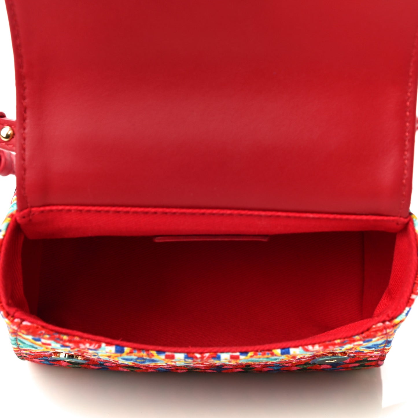 Woven Cotton Calfskin Floral Micro Sicily Satchel Red Multicolor