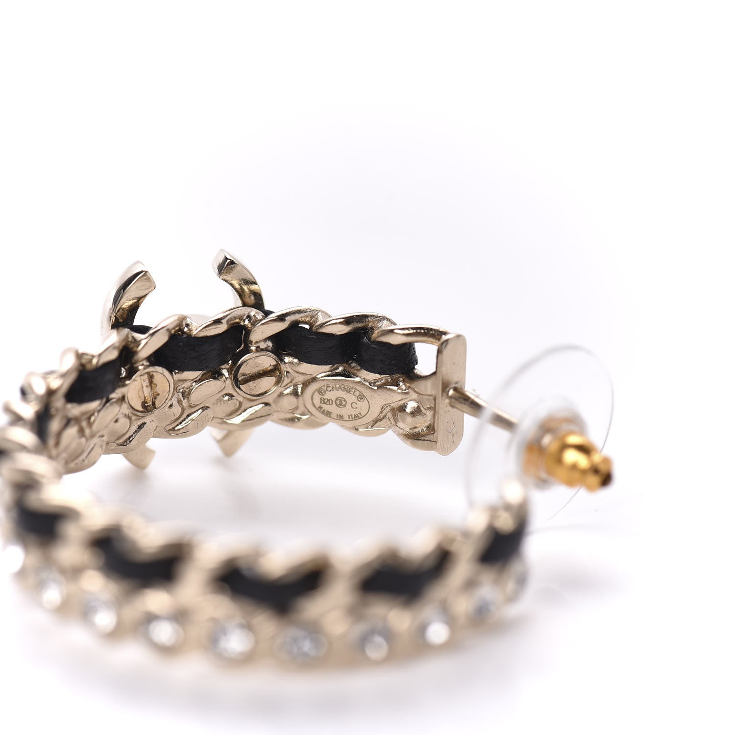 Chanel Crystal Lambskin CC Chain Hoop Earrings Gold Black 4 of 5
