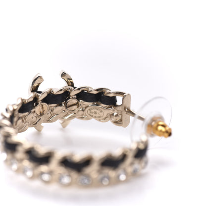 Chanel Crystal Lambskin CC Chain Hoop Earrings Gold Black 4 of 5