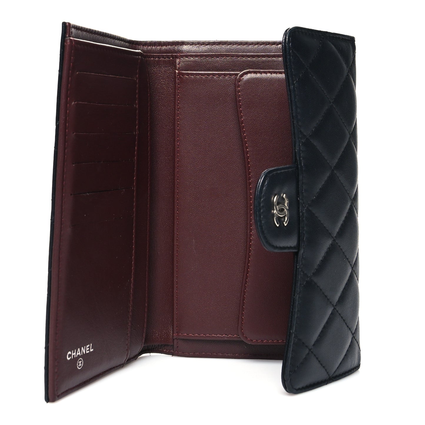 Lambskin Quilted Large Flap Wallet Black