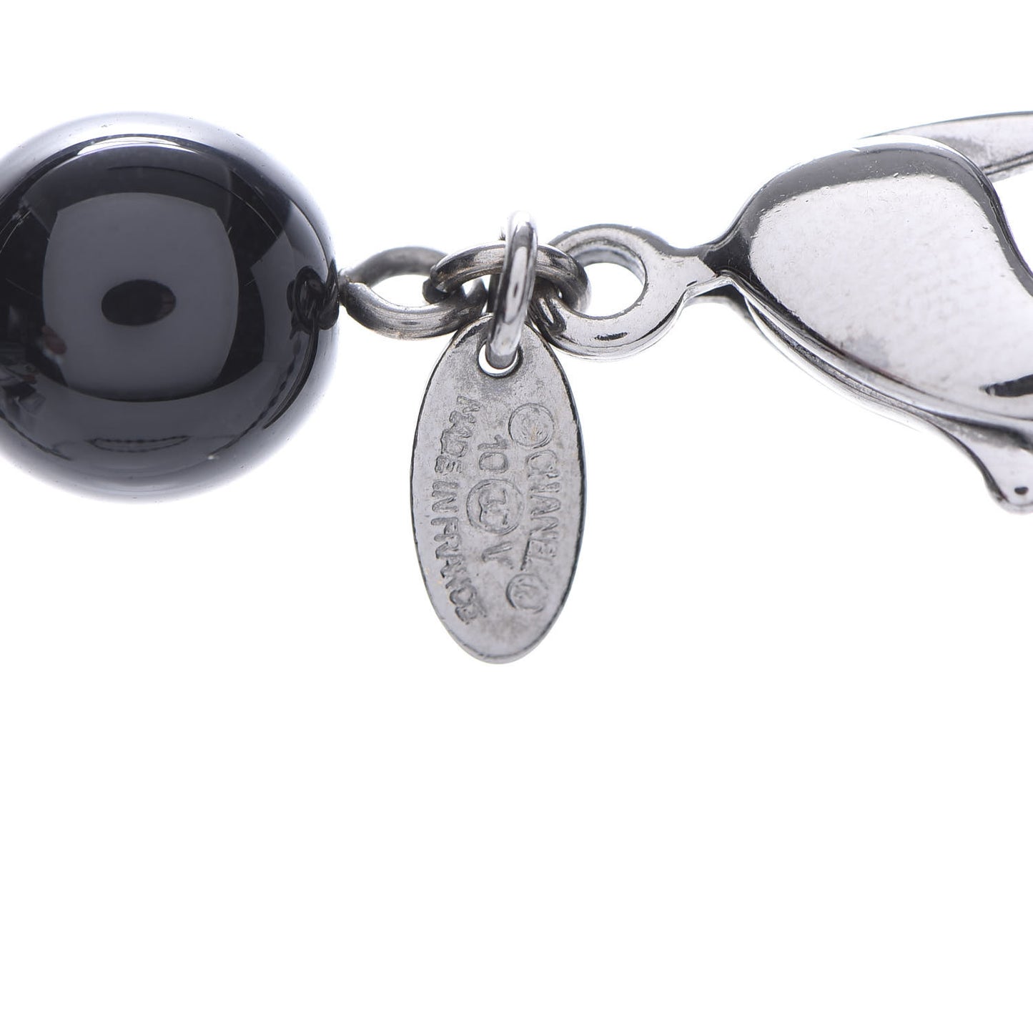 Pearl Beaded CC Long Necklace Silver Black