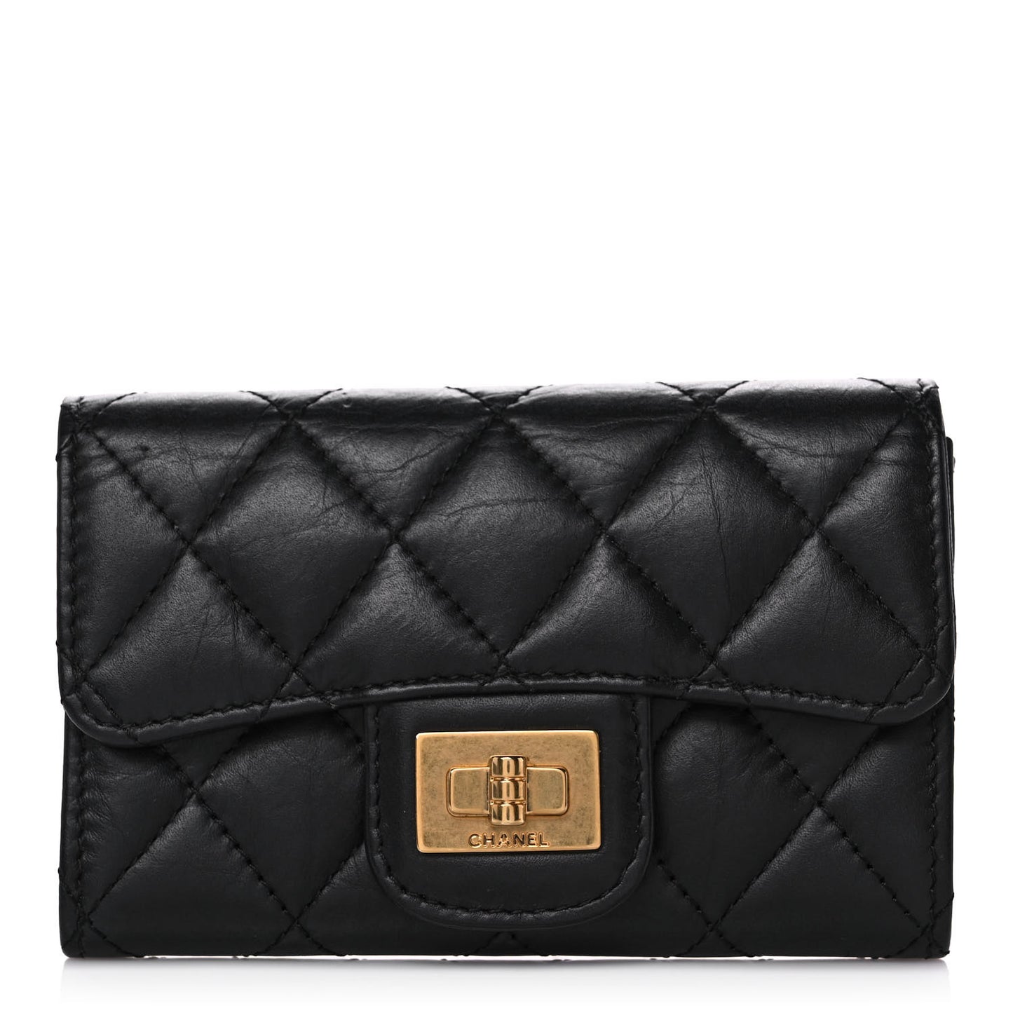 Aged Calfskin Quilted Reissue Flap Card Holder Black