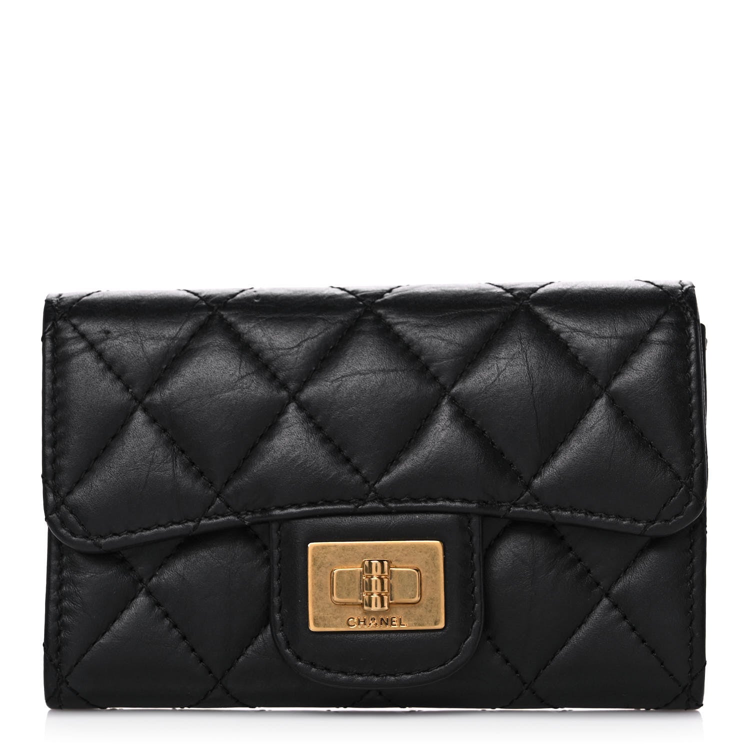Chanel Aged Calfskin Quilted Reissue Flap Card Holder Black 1 of 15