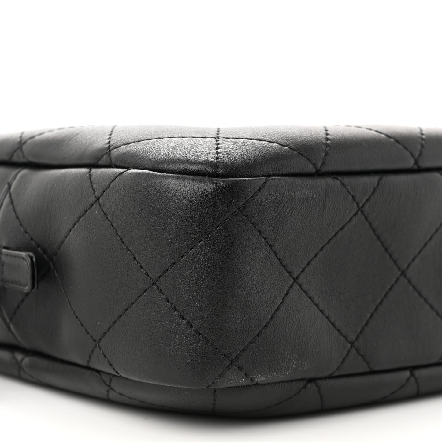 Calfskin Diamond Stitched Top Handle Bowling Bag Black