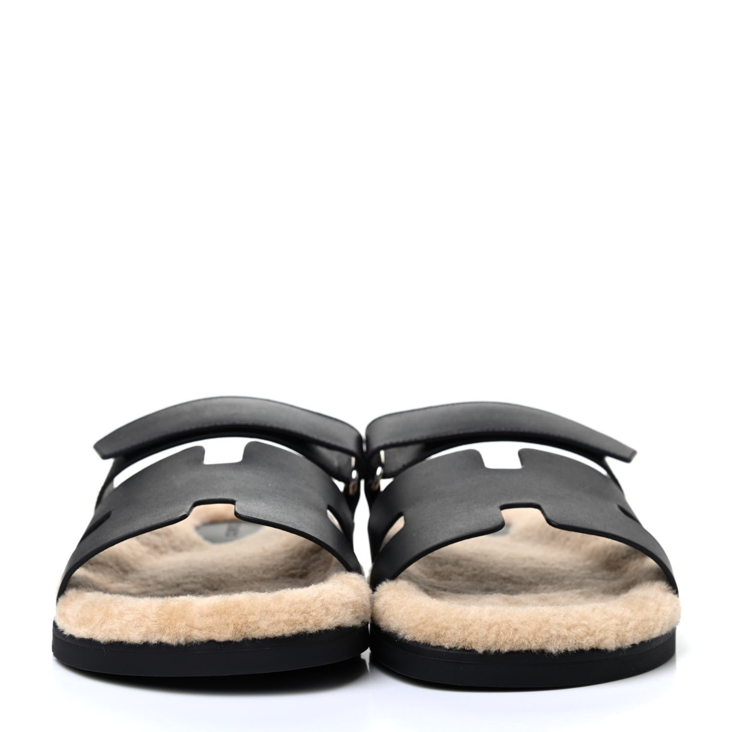 Hermes Veau Indios Woolskin Mens Chypre Sandals 43 Black Ecru 2 of 4