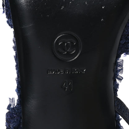 Chanel Tweed Patent Calfskin Cap Toe CC Slingback Flats 41 Navy Black 8 of 9
